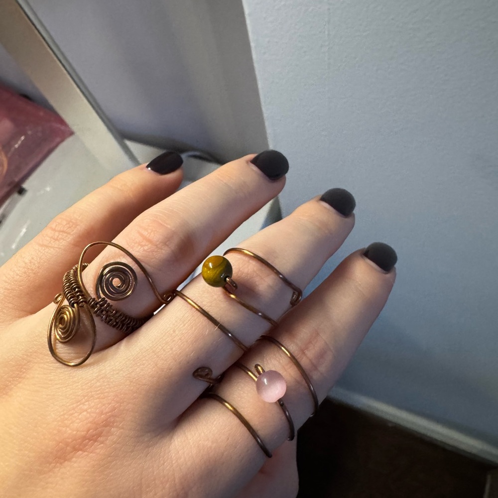 Copper Wire Wrapped Rings Set